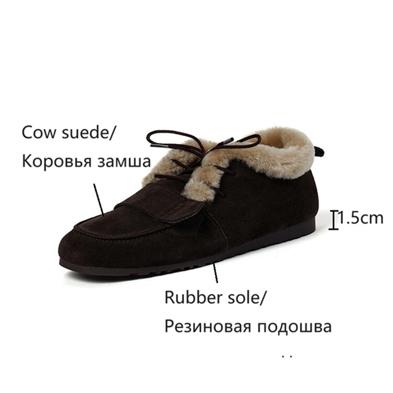 Loafers Winter Cow Suede Leather for Round Toe Low Heel Solid Women Pumps Warm Wool Shoes atos mujer 0c0e e619