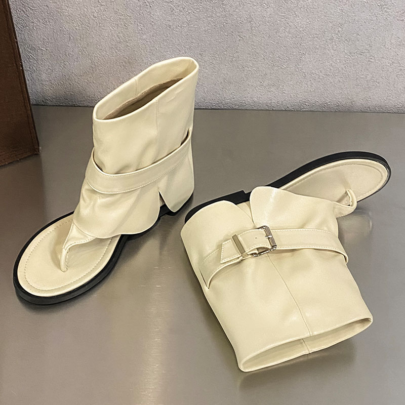 Female Flat With Footwear Sandals Stretch For Women New 2024 Fashion Round Toe Ladies Ankle Boots Shoes Flip ps