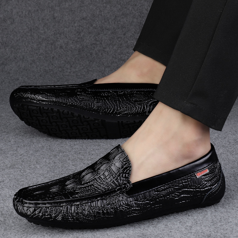 Genuine Leather Men's Loafers - Hot Crocodile Pattern Moccasins, Handmade Slip-On Boat Shoes For Casual Style - Moccasins, SlipOn