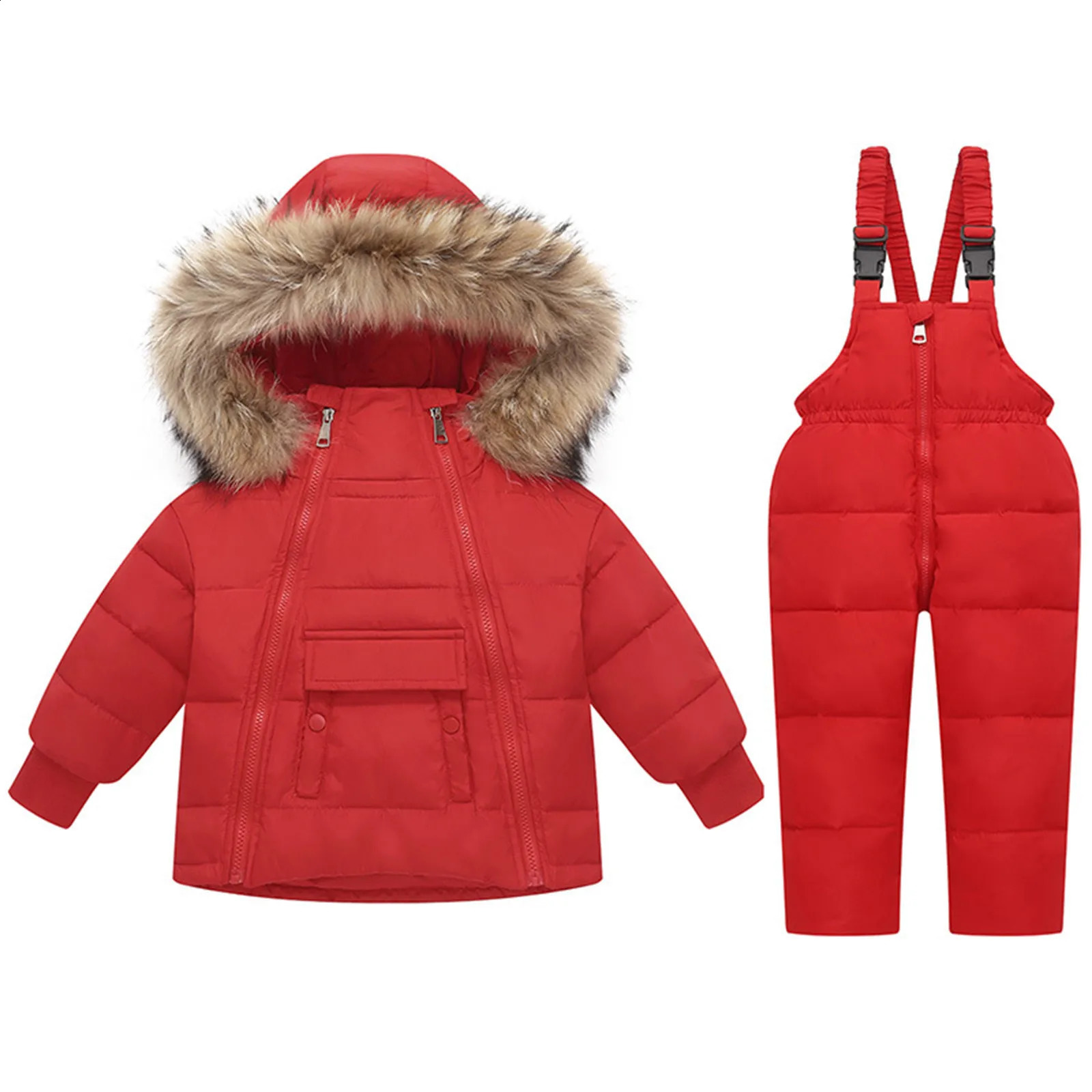 2024 Winter Warm borns Clothes Set Boys Girl Ski Overall Baby Snow Jumpsuit Solid Color Children Down Jacket And Pants 240904
