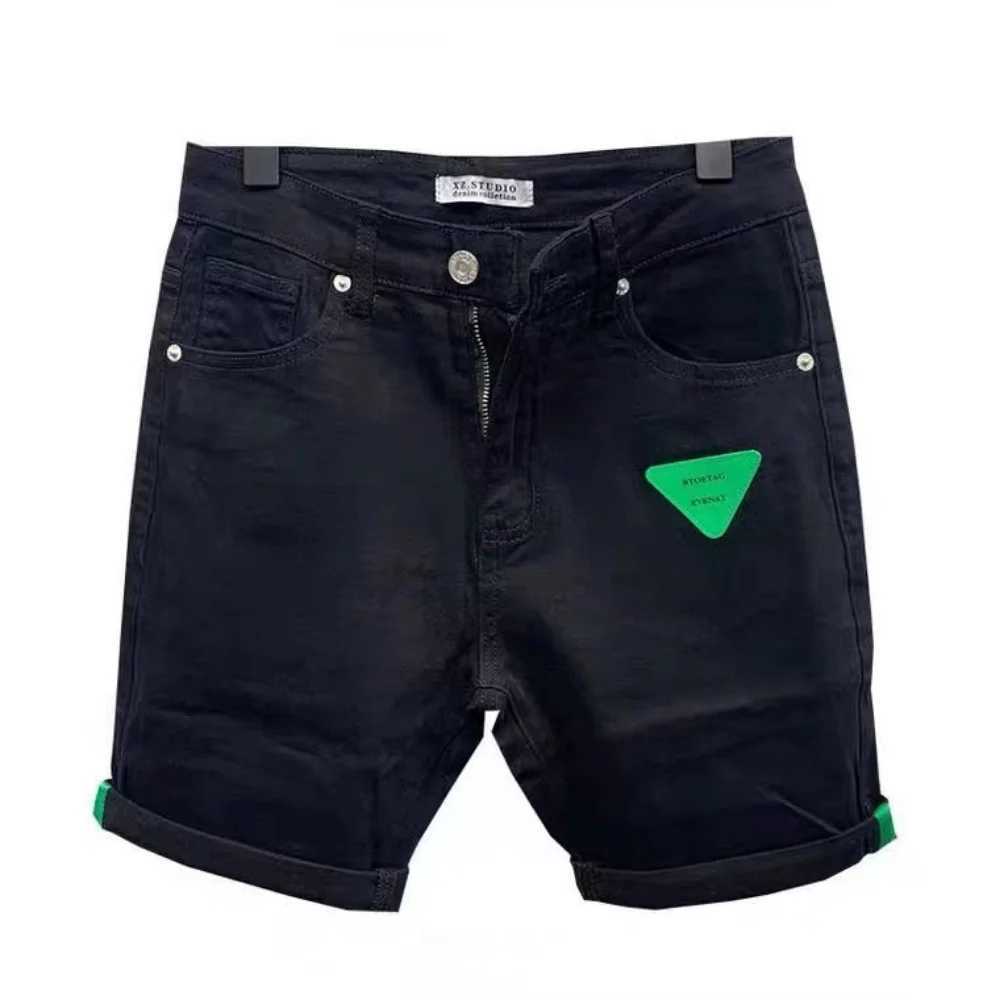 New Arrival Korean Style Clothes Cowboy Luxury Mens Slim Denim Jeans for Summer Fashion 2023 Black Leather Patch Jeans ShortsX240914