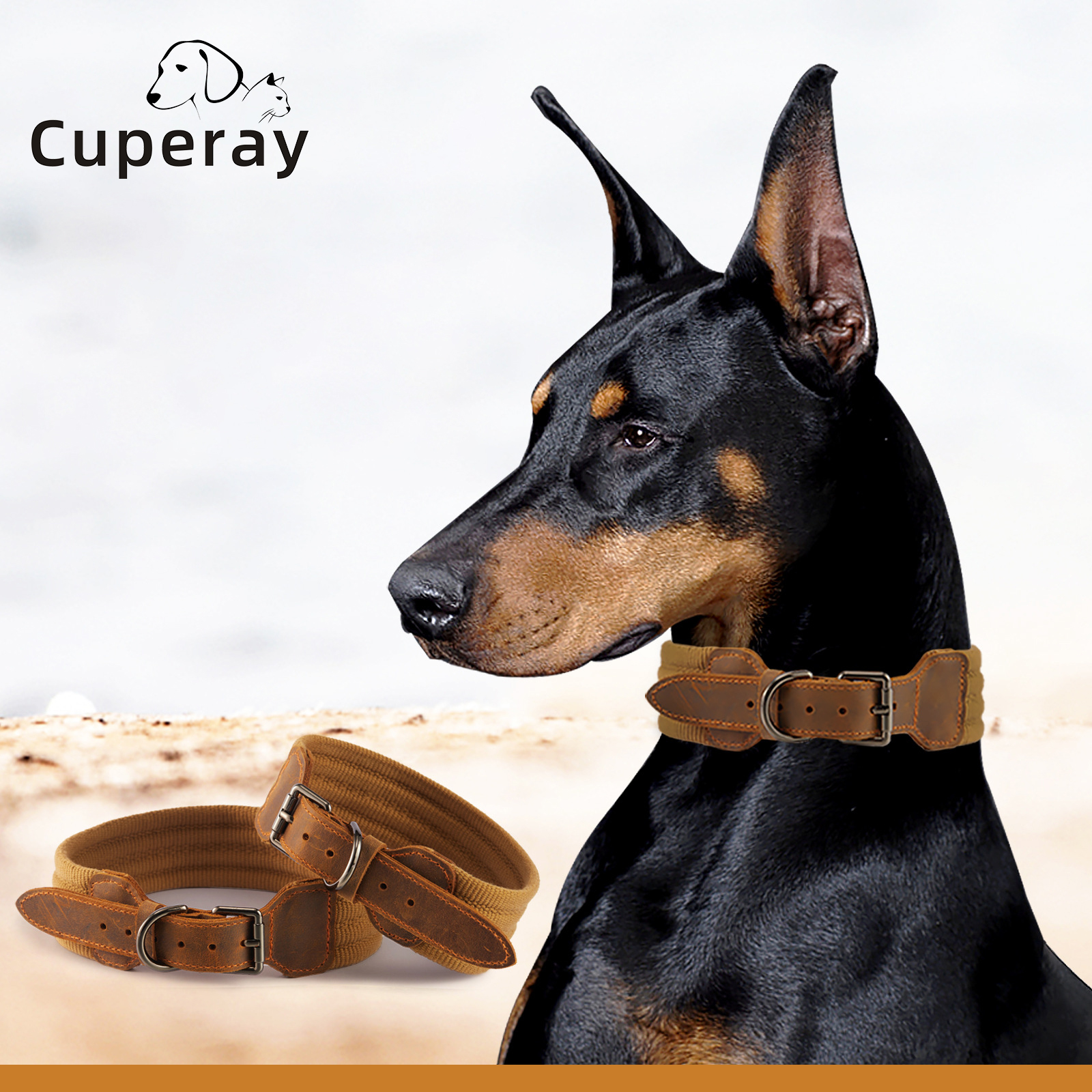 Tactical Dog Collar for Medium and Large Dog,Adjustable Military Dog Collar Durable Cowhide Material,Heavy Duty Buckle Design