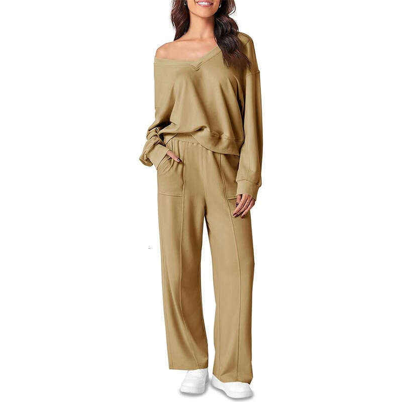 2024 new long sleeved casual top loose hanging straight tube sports suit for women