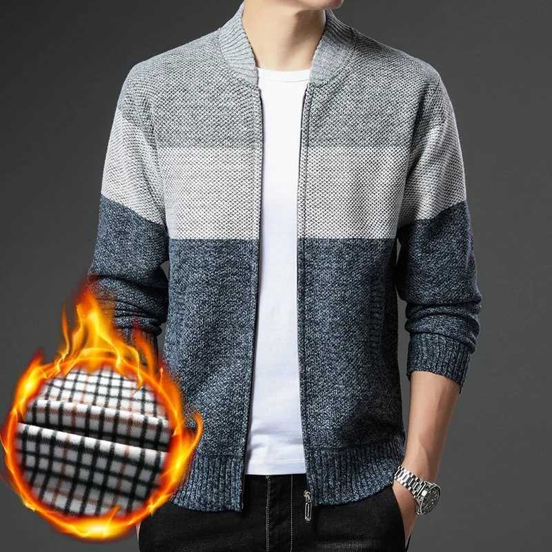 Mens Fleece Thick Cardigan Autumn Winter Knitted Sweaters Male Cardigans Slim Fit Luxury Brand Cold Sweater Coat JacketXJ240907