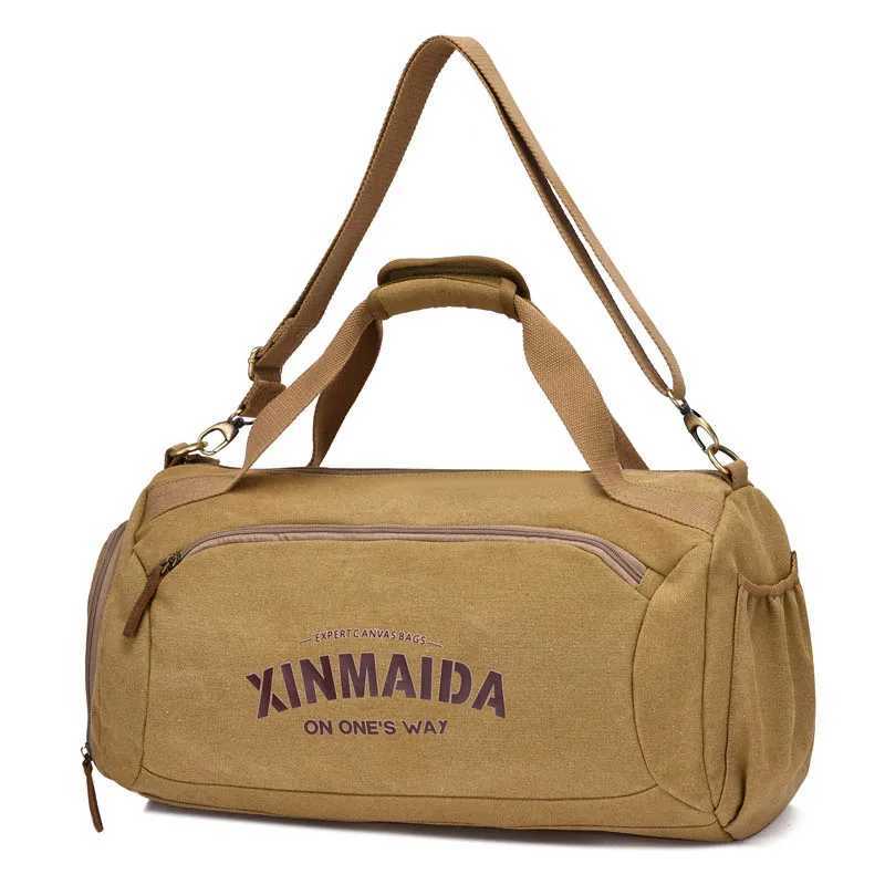 Canvas Travel Shoulder Bag for Men Dry and Wet Separation Casual Handbag Gym Fitness Outdoor Sports Training Large Luggage 240914