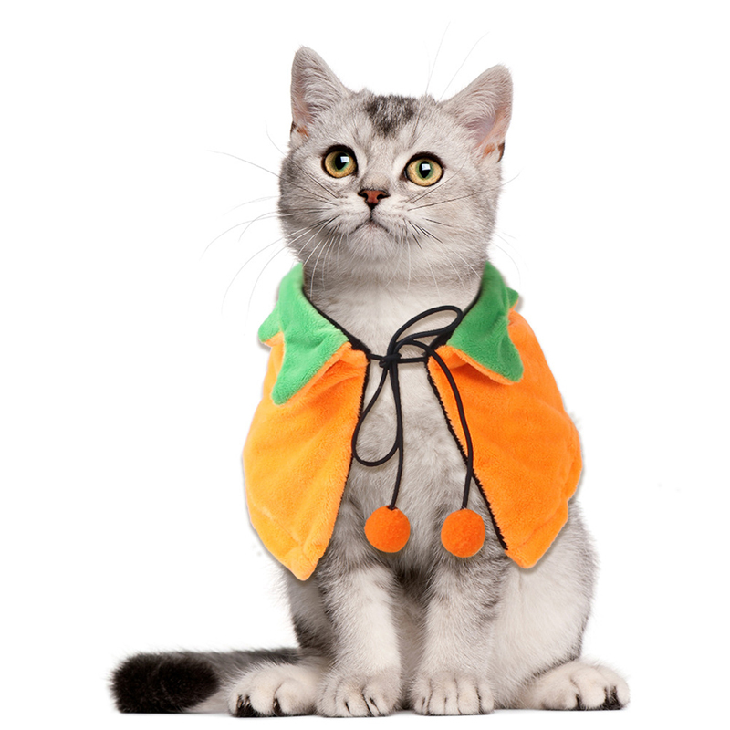 Halloween Cat Pumpkin Cloak Adjustable Double-Sided Pet Cape Costume Clothes for Small Cats Dogs Pet Cosplay