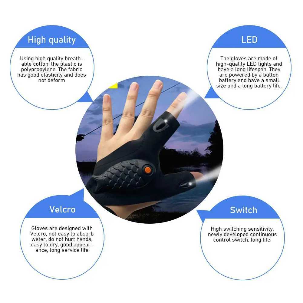 Rechargeable Flashlight Gloves Fingerless Gloves LED Lighting Repair Finger Lamp For Outdoor Night Fishing Camping Hiking Tool Y240914