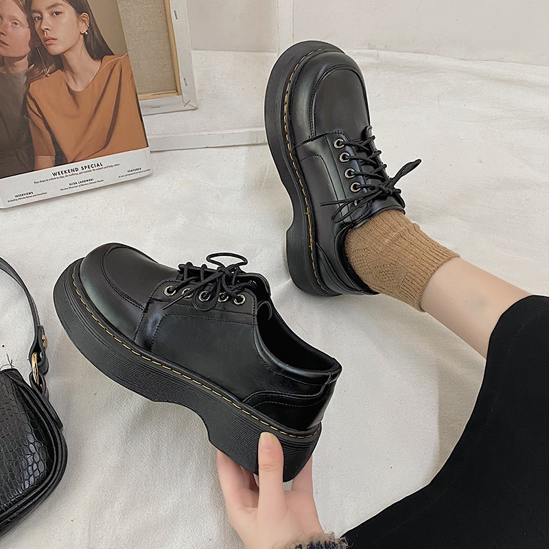 Woman Shoes 2023 Female Footwear New Oxfords Clogs Platform British Style Autumn New Dress Leather Cross Creepers Preppy Fall Cotton 2c66