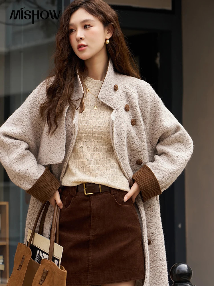 MISHOW Winter Womens Cashmere Coat Fashion Loose Double Chest Collar Thick Long MXC55W0143 240905