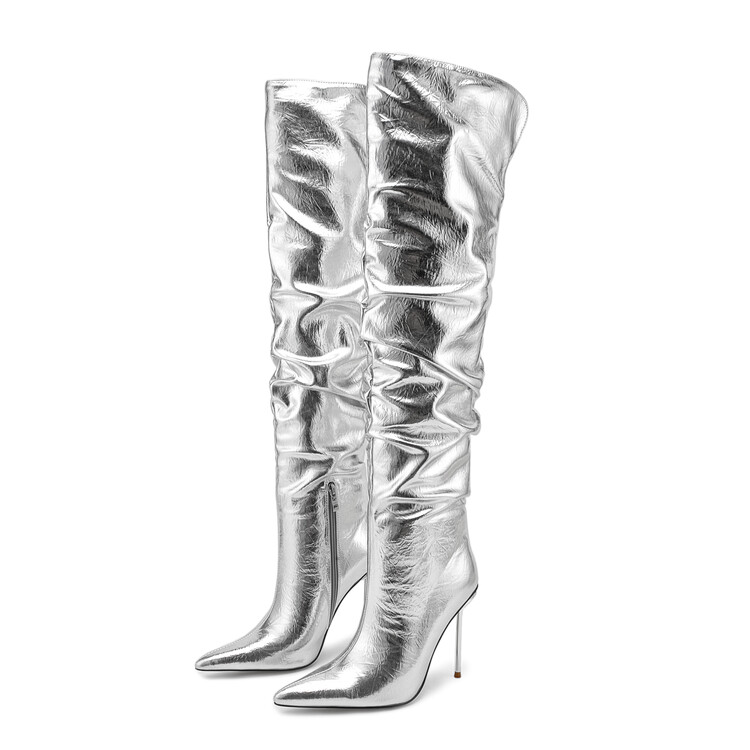 Size 36-47 Sier Stone Pattern Over The Knee Women European American Autumn Winter Short Plush Sexy High Heel Long Boots