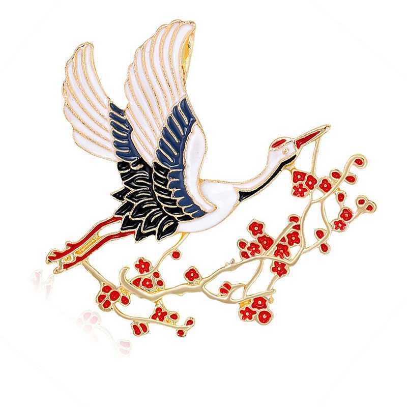 1PC Retro Enamel Flower Crane Brooches Chinese Style Corsage Pins Women Unisex Bird Animal Party Brooch Pins GiftX240914