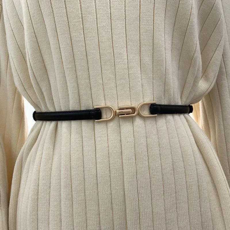 New Luxury Gold Buckle Stretch Belt Women Fashion Thin Metal Buckle Retro Belts Female Jeans Dress Waistband 2024 Waist BeltX240914