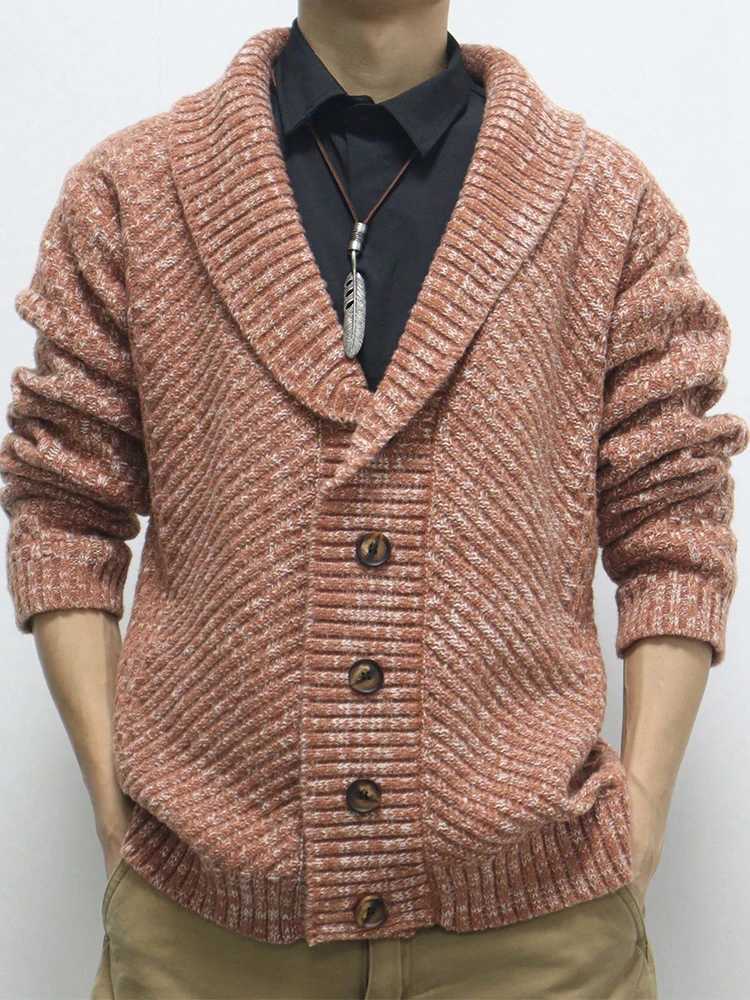 2024 Fall Winter Warm Thick Knit Jackets Men Vintage Button-up Turn-down Collar Sweater Jacket Casual Mens Knitting SweatercoatXJ240907