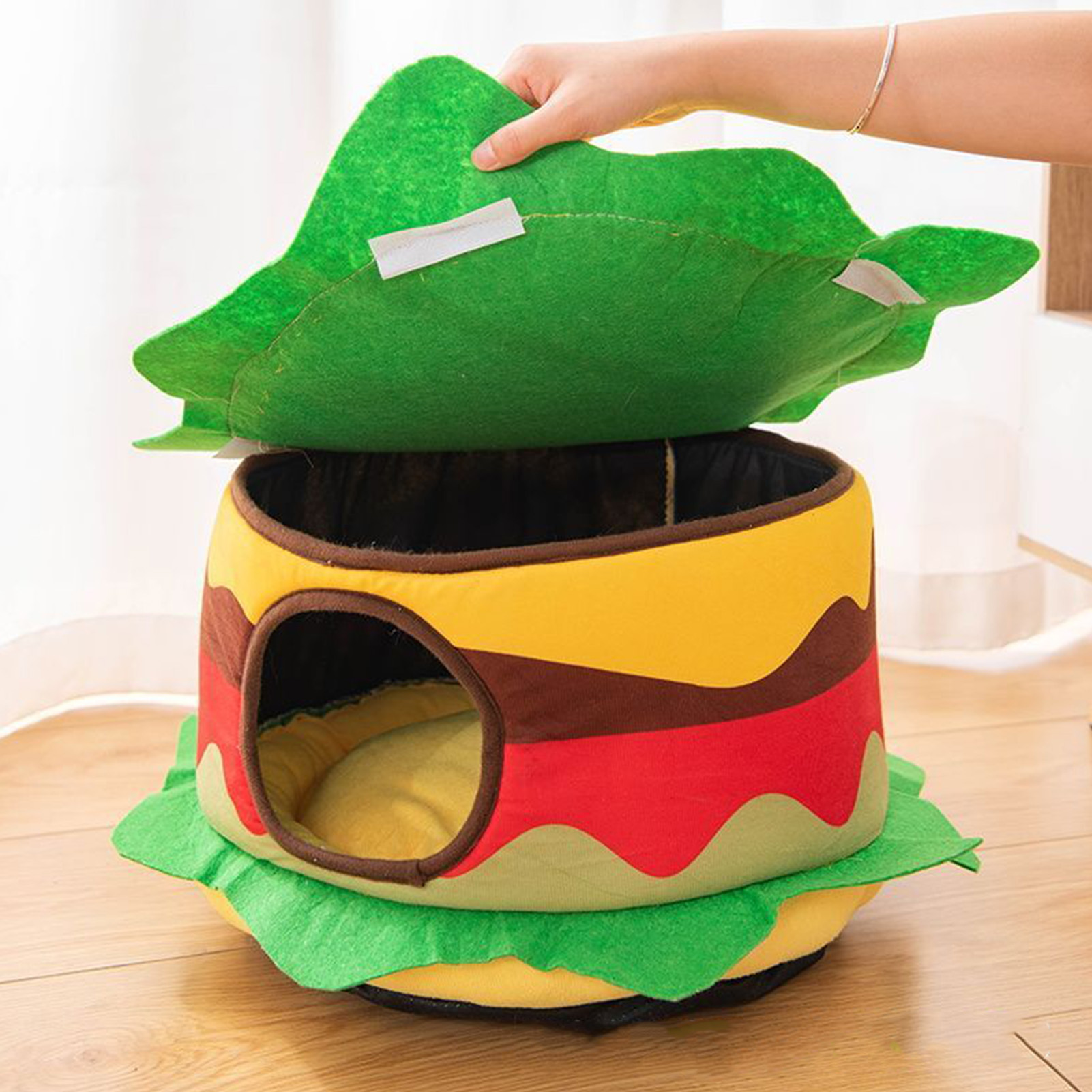 Cute Hamburger Shape Cat Bed, Detachable, Soft, Warm, Cozy, Puppy House for Winter