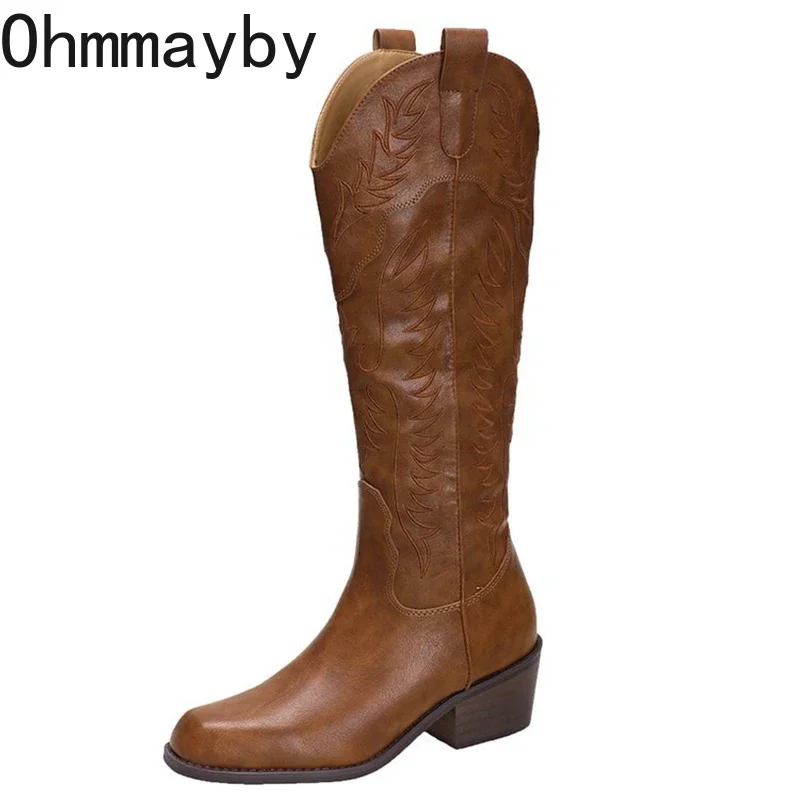 V Vintage mouth Women Western Knee-High Boots Fashion Side Zippers Shoes Autumn Winter Thick Heel Ladies Knight Long Booties fba3