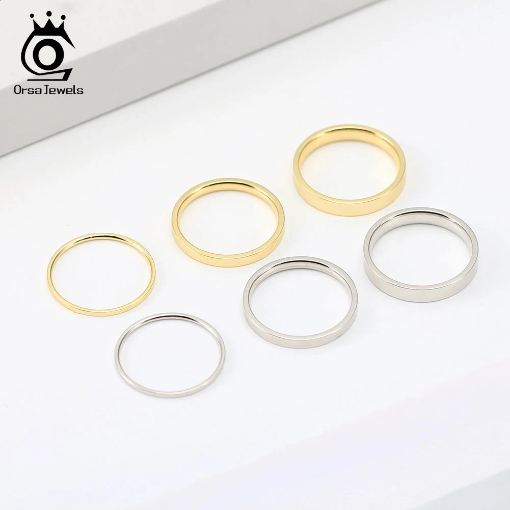 ORSA JEWELS 925 Pure Silver Minimalist Ring Smooth Womens 14K Gold 1/2/3mm Stacked Ring Fashion Jewelry Gift APR33 240905