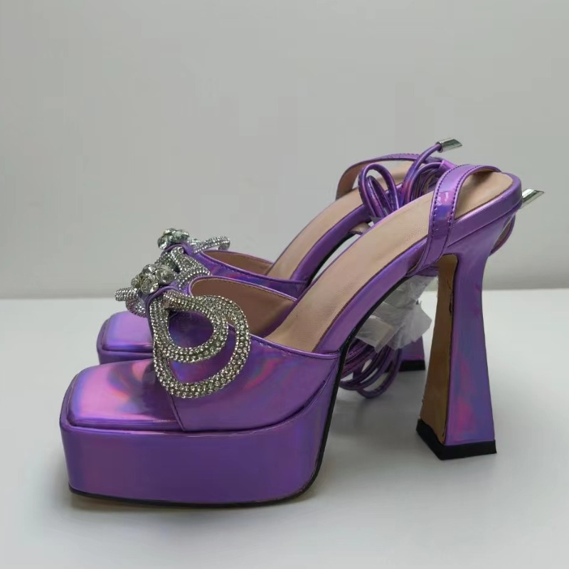 Square Head Rhie Bow Tie Sandals for Women - 2024 Summer European American Ankle Strap Walk Show High-heeled Shoes 4 Highheeled