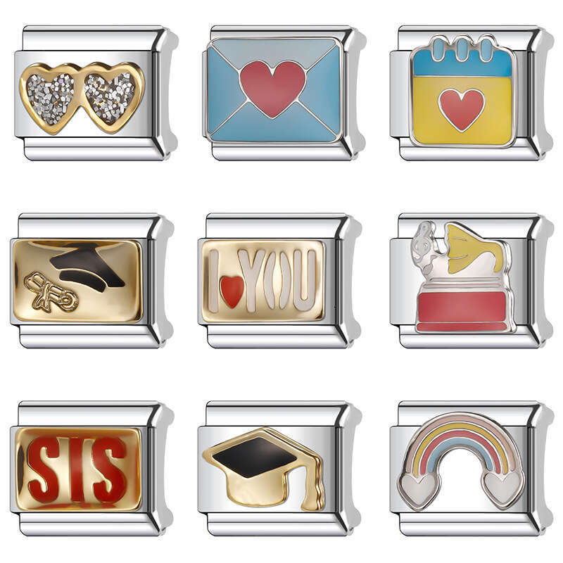 New Women's Gift I love you Bead Italian Charms Links Bangle Beads Fit 9mm Stainless Steel Bracelet Making DIY For Women Fashion Jewelry Accessor