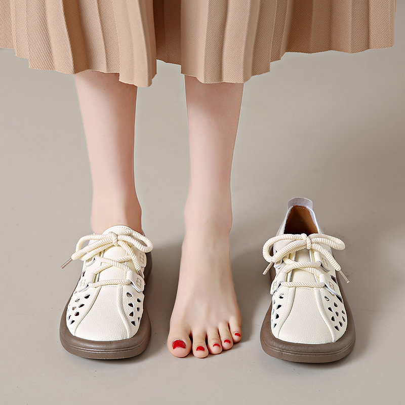 Leather Hollow Roman Sandals Women 2024 Summer Breathable Retro Single Shoe Thick Sole Sports Casual Women's Shoes .