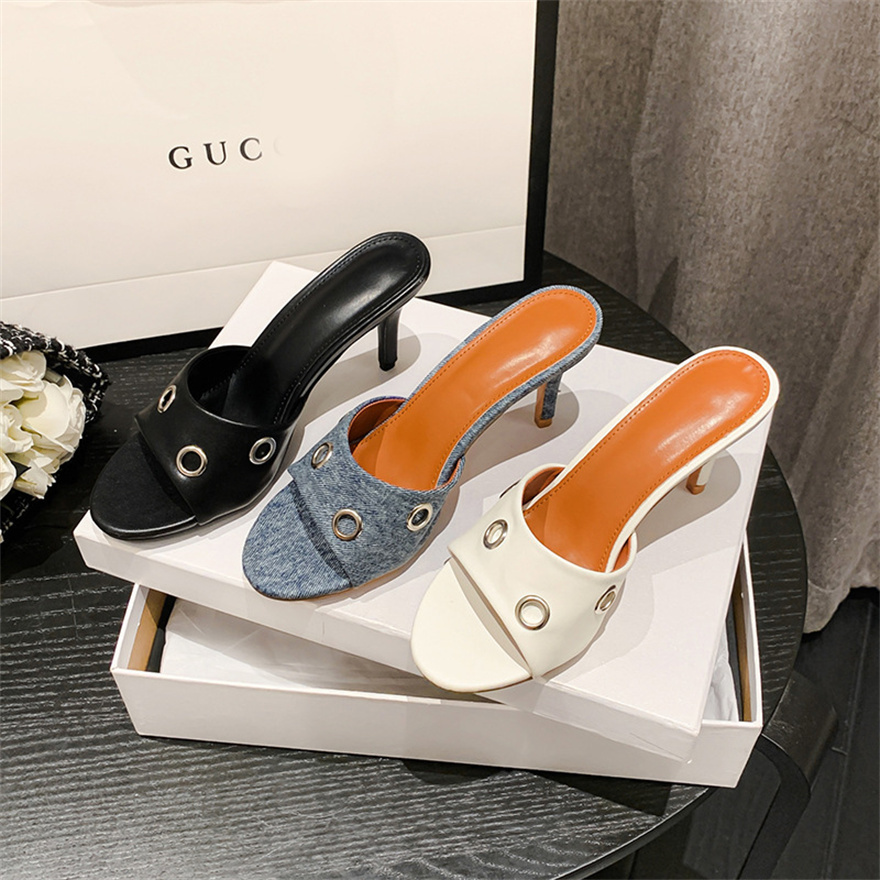 New Plus Size Patent Leather Women's Slippers Sandals Sexy Pointed Toe Mules Stripper High Heel Pumps Green Ladies Party Shoes