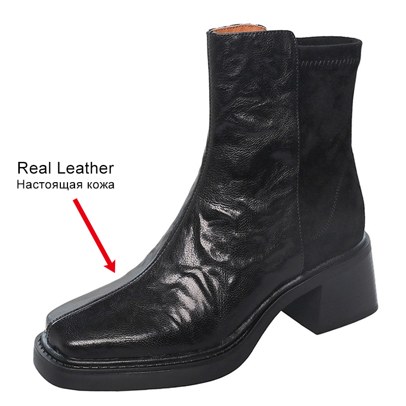 JOZHAMTA Size 33-40 Women Ankle Boots Genuine Leather Chunky Block High Heels Shoes Fall Winter 2025 Motorcycle Booties