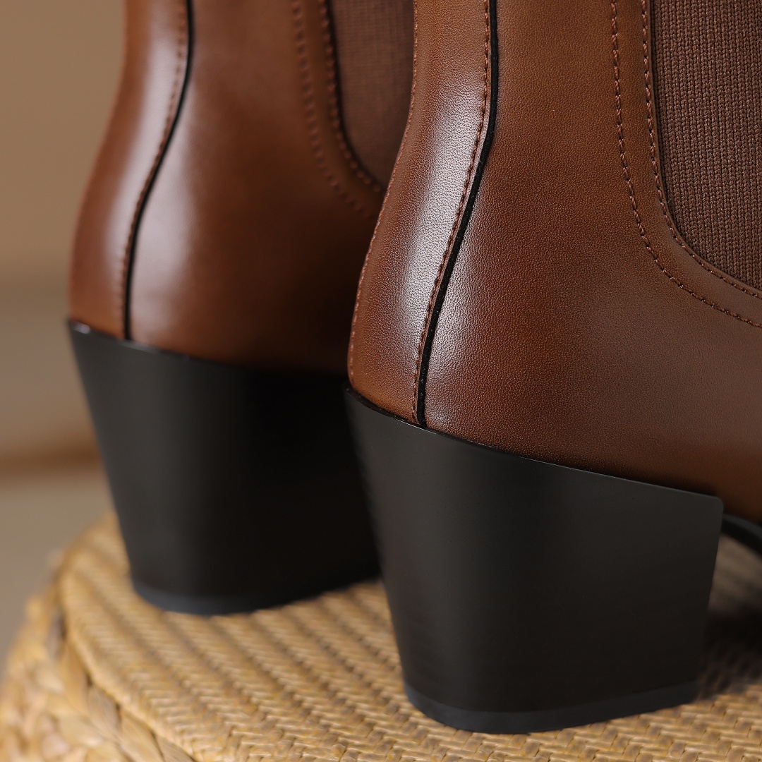 size Large 34-42 women's genuine leather elastic patchwork slip-on autumn ankle boots 7cm thick med heels elegant ladies shoes 995d