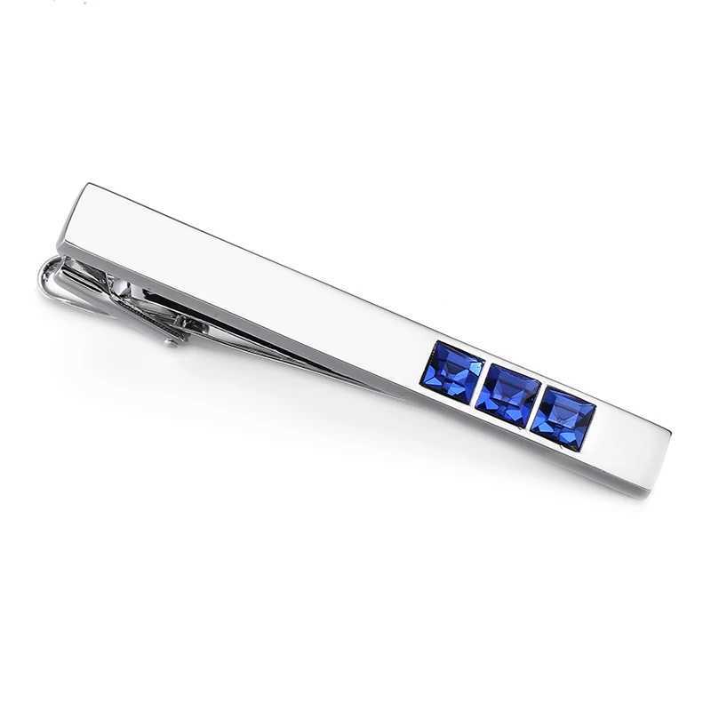 Fashion brand metal tie clip with luxurious blue crystal design for mens wedding suit tie clipsX240914
