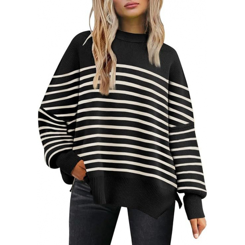 Women's Sweaters Round neck batwing long sleeved sweater autumn knitted side slit pullover