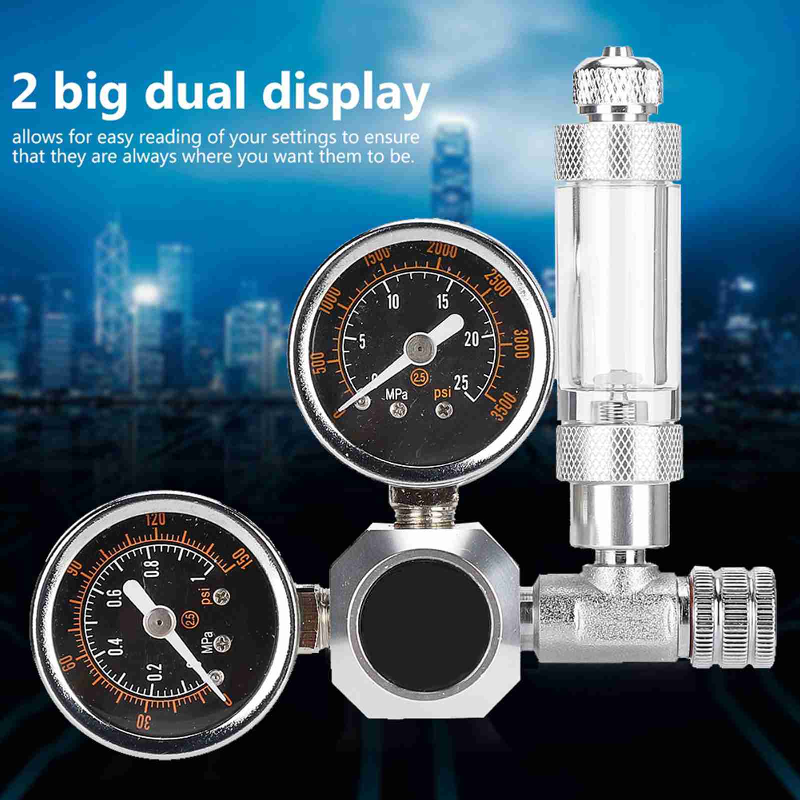 CO2 Regulator Aquarium Dual Gauge Display With Bubble Counter And Check Valve G5/8 W21.8