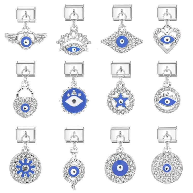 New Women's Gift Blue eyes Pendant Italian Charms Links Bangle Beads Fit 9mm Stainless Steel Bracelet Making DIY For Women Fashion Jewelry