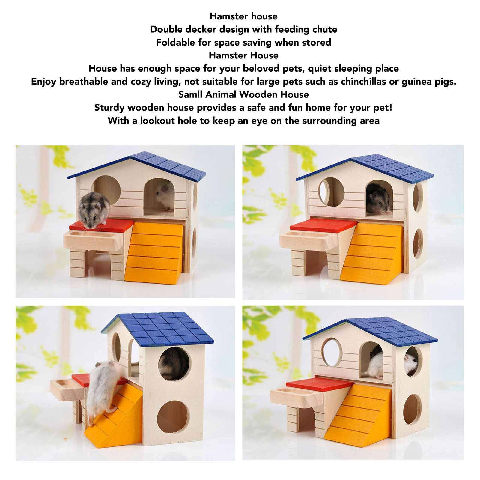 Tiny Wood House with Slide, Tiny Hamster Maze, Double Decker, Climbing Toys, Samll Animal Wooden House for Playing