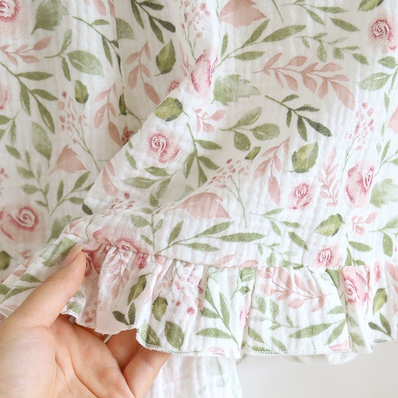 2023 NEW Rose-Bush Suspender Summer Girl Pamas Cotton Gauze Short Sleeve Shorts Home Suit Sleepwear With Chest Pad