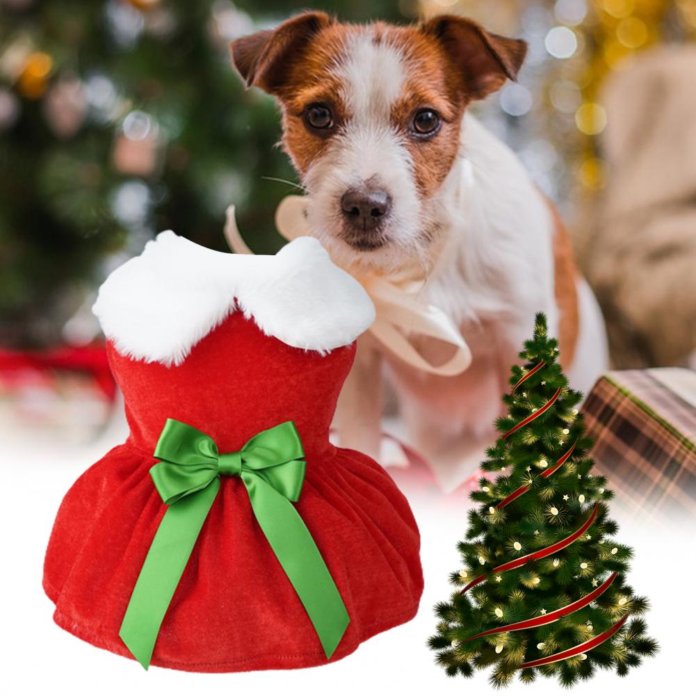 Pet Dress Belt Decoration Cosplay Santa Claus Bow Tie Party Accessory Golden Velvet Christmas Festival Pet Skirt For Puppy