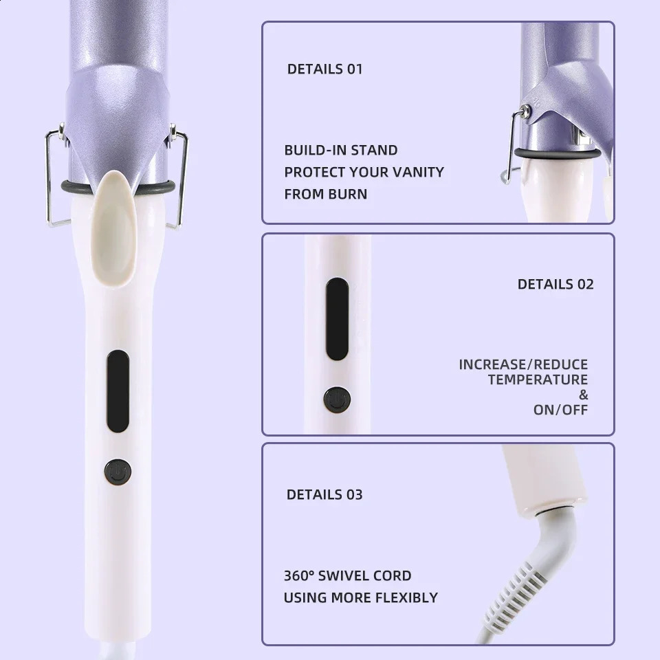 40mm Hair Curler Water Wave Curl Machine Ceramic Fast Heating Curling Iron LCD Display Rotating Roller Rotary Styling Tool 240905