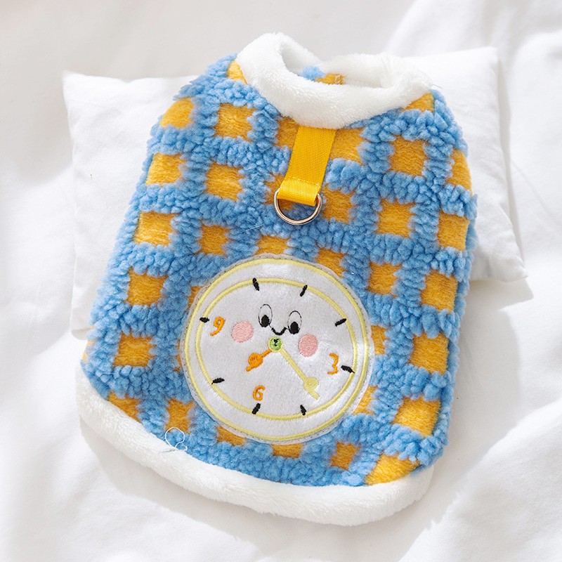 Pet Dog Coat Autumn Winter Warm Fleece Dog Clothes Time Plaid Puppy Vest Pet Dog Hoodie with D-Ring Chihuahua 2024 Dog Costume