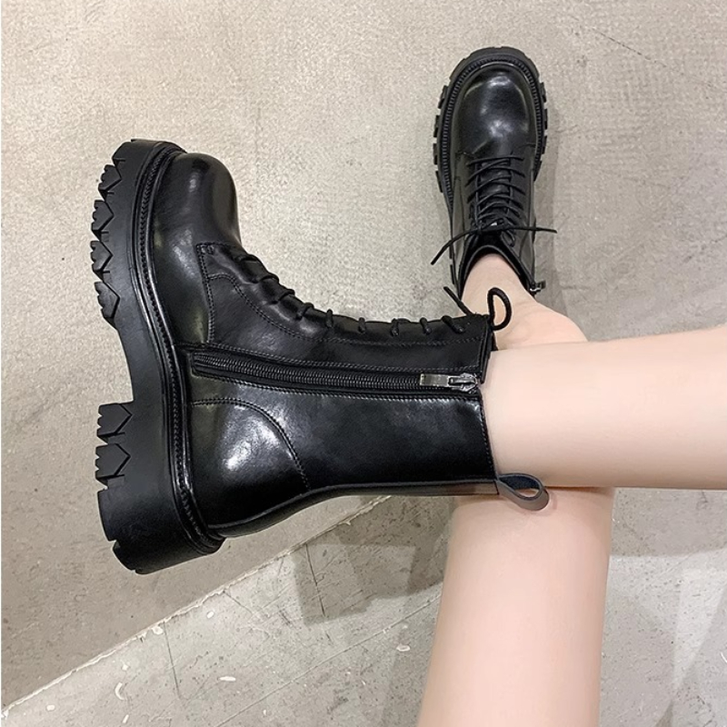 Women's Winter 2024 New Fur Black Platform for Women Punk Gothic Shoes Ankle Boots Female Brand Designer cb34