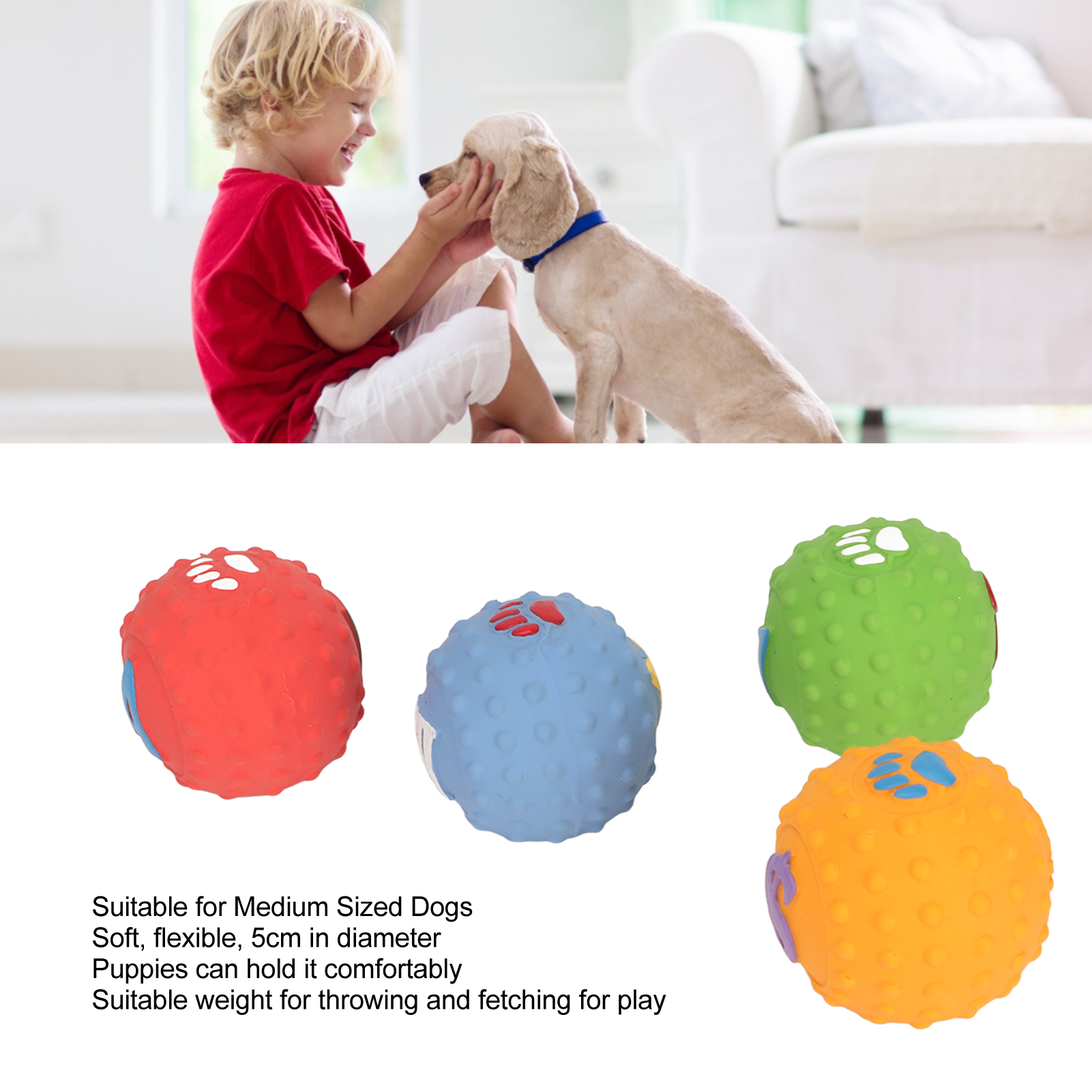 Latex Dog Ball Toy Squeaky Interactive Soft Puppy Chewing Fetching Toy With Fun Pattern For Small Medium Pet 4pcs