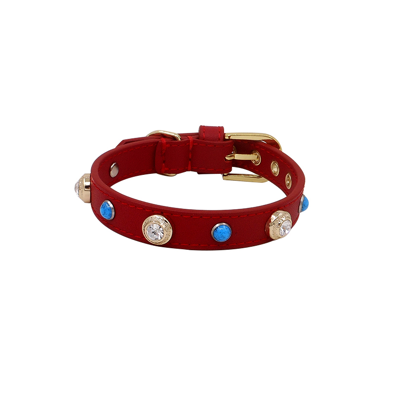 urious Dog Pet Collar Cat Necklace Accessories Bg Rhie Custom Designer Genuiner Blue Turquoise Leather
