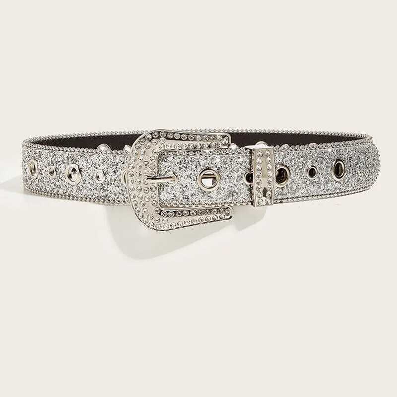 Gothic Black Silver Metal Buckle Rhinestone Belt Body Four Seasons Y2K Style Womens Jeans BeltX240914