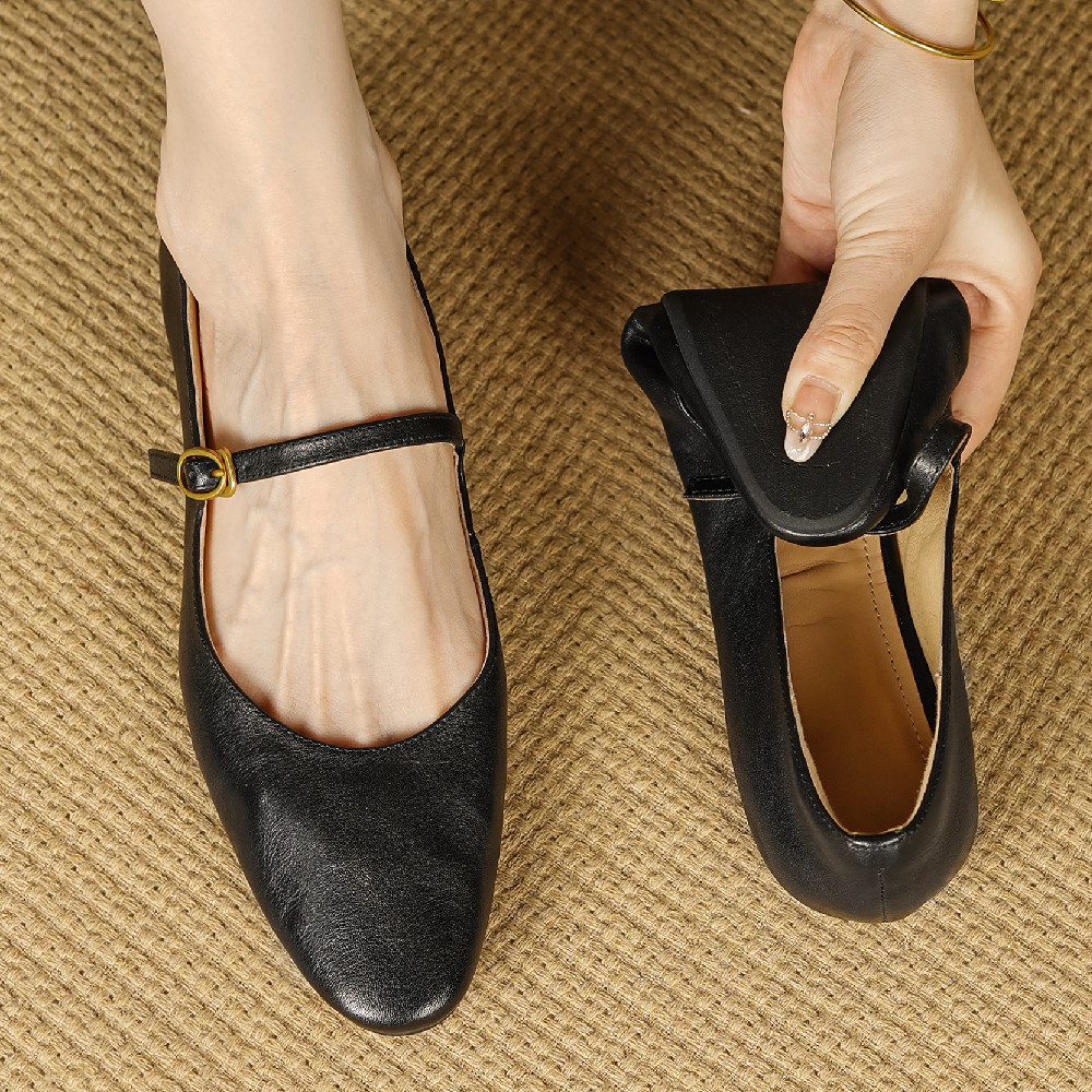 Women's Genuine Leather Round Toe Slip-On Mary Jane Flats Casual Breathable High-Quality Espadrilles Shoes 4
