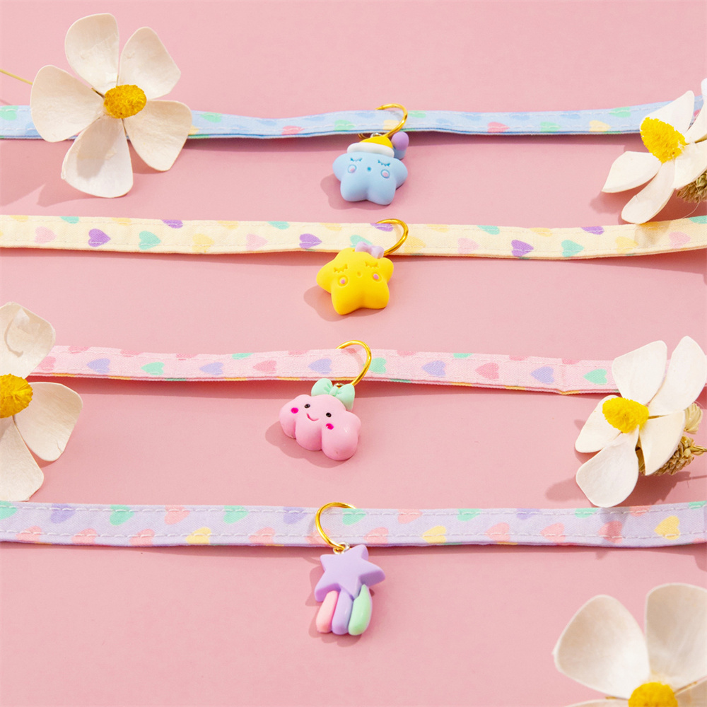 Puppy Collar Adjustable Cute Cat Collar with Macaron Charm and Heart Print Pattern Pet Collar for Cats & Puppies Cat Accessories