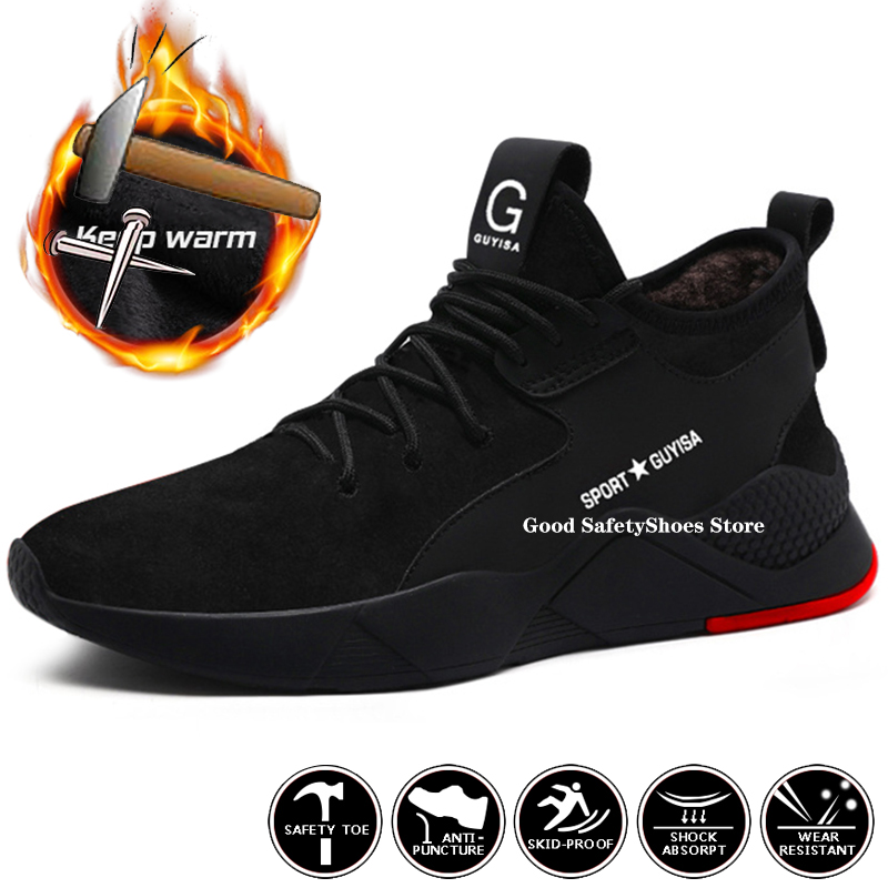 Sneakers Women Warm Winter Men Indestructible Steel Toe Shoes Anti-Smash Safety Work Boots Male a427