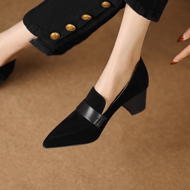 Plus Size 41 Women's Pumps Pointed Toe Boat Shoes High Heels Oxford Shoes Sewing Faux Suede Slip on Chunky Dress Shoes 1736N