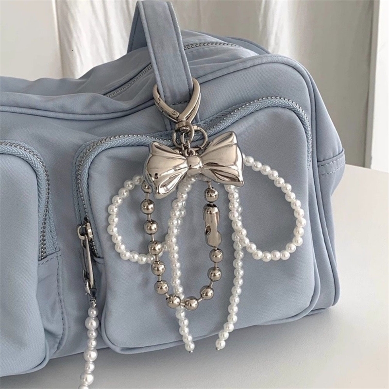 Korean Sweet Pearl Butterfly Knot Keychain Heart Pendant Keychain Y2K Fashion Keychain Bracket 240914