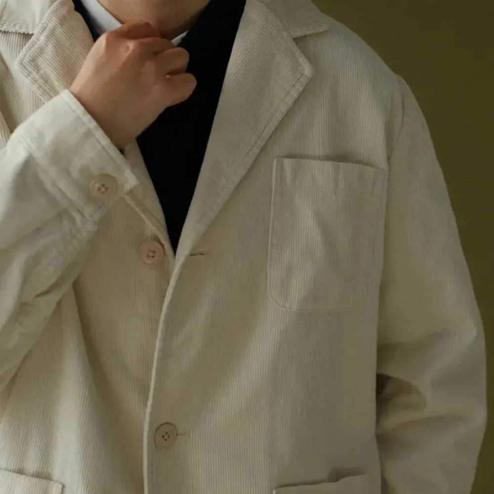 Mens Jacket Corduroy Blazer Japanese Retro Set Jacket Pocket Relaxing Fit Cardigan Button Daily Fashionable Casual Coat W240914