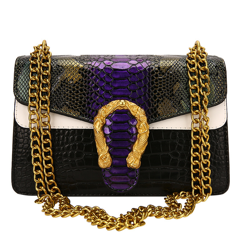 Halloween Fashionable and Minimalist Gradient 2024 New Crocodile Pattern Trendy Chain Shoulder Bag Handbags