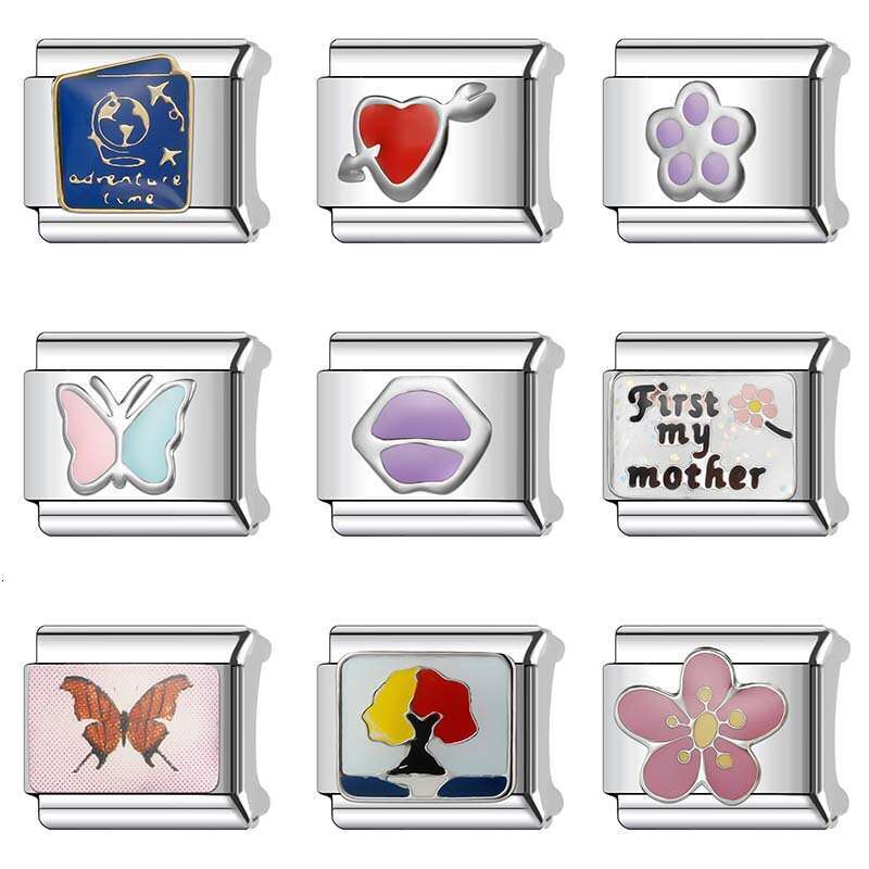 New Women's Gift First My Mother Bead Italian Charms Links Bangle Beads Fit 9mm Stainless Steel Bracelet Making DIY For Women Fashion Jewelry