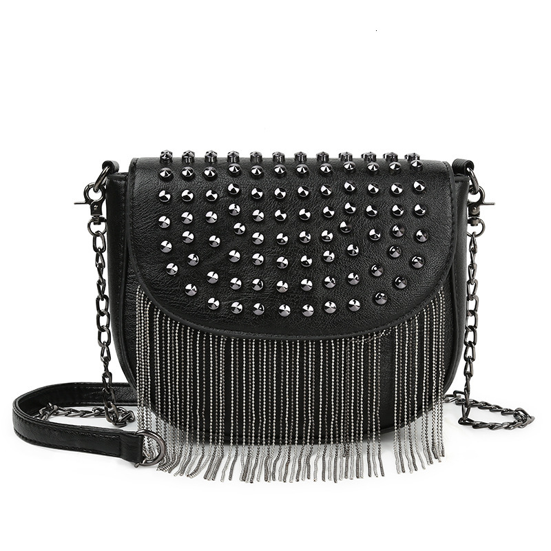 Women's bag new crossbody bag rivet small square bag cover tassel mobile phone bag Korean version women pu shoulder bag