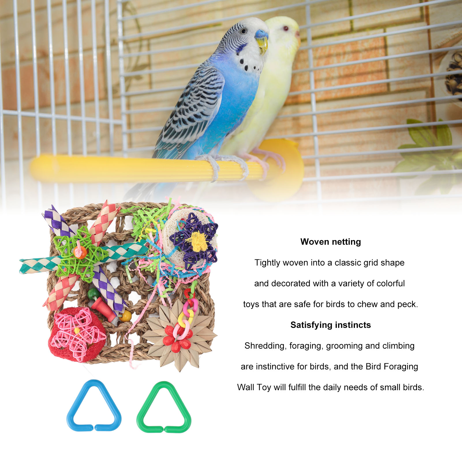 Bird Foraging Wall Toy, Edible Woven Climbing, Hammock Mat with Colorful Chewing Toys for Parrot Lovebirds Parakeets Budgerigars