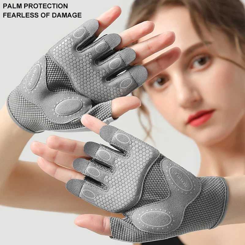 Cycling Gloves Women Fitness Gloves Gym Weightlifting Yoga Bodybuilding Training Thin Breathable Non-slip Half Finger Gloves Y240914
